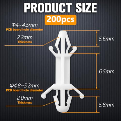 Marsui 200 Pcs Nylon PCB Standoffs, Double Head Push in Clips, 6.5mm - size: 6.5mm