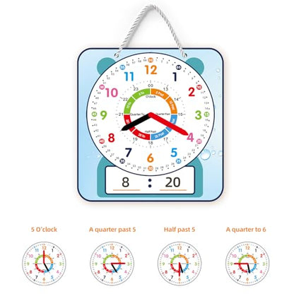 ANCOMEDO 2 Pack Magnetic Writable Dry Erase Teaching Clock, Large 12" Teaching Demonstration Clock for Kids Learning Time with Cute Style for Home School Classroom Supplies(12" x 11") - style: Cute-2pack
