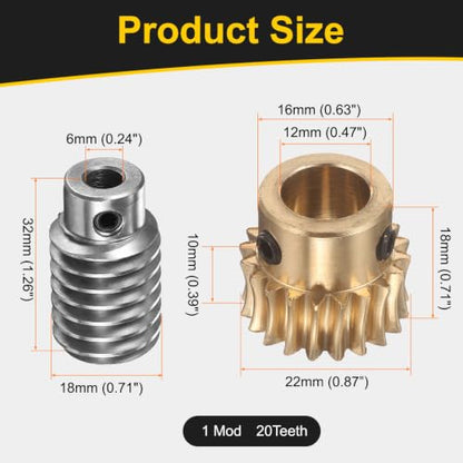 uxcell Worm Gear Set 20T 1 Module 20:1 Reduction Rate, 12mm/6mm Bore - size: 12mm/6mm Bore (1Mod 20T)