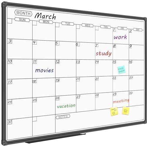 JILoffice Dry Erase Calendar Whiteboard - Magnetic White Board Calendar Monthly 36 X 24 Inch, Black Aluminum Frame Wall Mounted Board for Office Home and School - color: Black, size: 36"W x 24"H