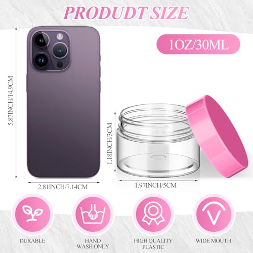SATINIOR 24 Pieces Clear Plastic Jars with Lids, Pink Lid, 1 oz - color: Pink Lid, size: 1 oz