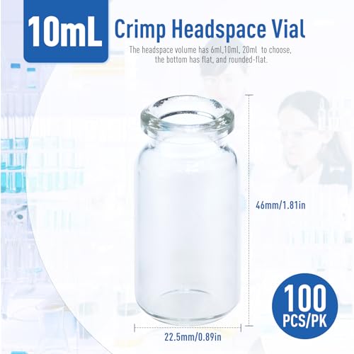 ALWSCI 10ml Borosilicate Glass Clear Flat Bottom Headspace Vial, 100 Pcs - size: 10ML & 22.5*46mm Vial