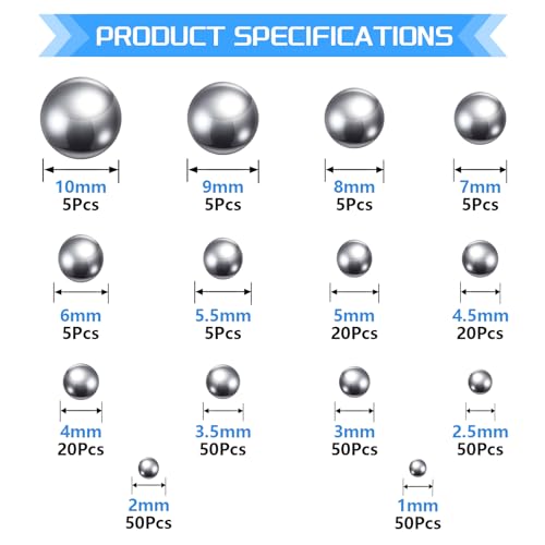 14Values 304 Stainless Steel Precision Balls Kit 1mm 2mm 2.5mm 3mm 3.5mm 4mm 4.5mm 5mm 5.5mm 6mm 7mm 8mm 9mm 10mm Bicycle Bearing Ball Assortment Set