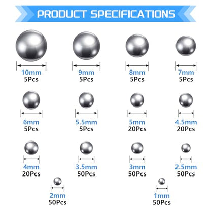14Values 304 Stainless Steel Precision Balls Kit 1mm 2mm 2.5mm 3mm 3.5mm 4mm 4.5mm 5mm 5.5mm 6mm 7mm 8mm 9mm 10mm Bicycle Bearing Ball Assortment Set