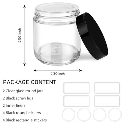 4 oz Glass Jars with Lids, 2 Pack Small White Glass Jars with Black Lids - color: Clear-Black lids