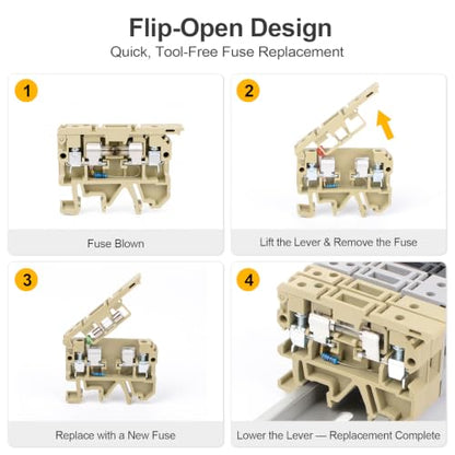 50Pcs DIN Rail Terminal Block Fuse Holder, with Indicator Light - color: Light Green&Gray&Black, size: Terminal Block Kit