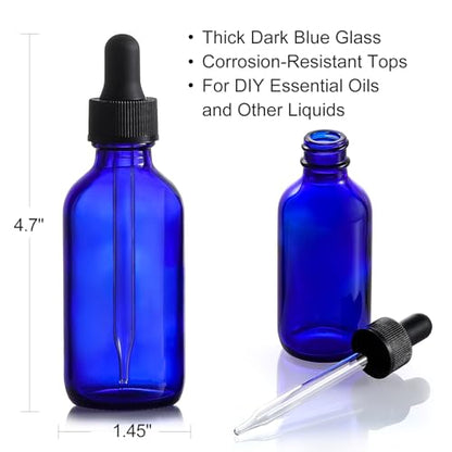 AOZITA 4 Pack, 2 oz Dropper Bottles with 1 Funnel & 4 Labels - 60ml Thick Dark Blue Glass Tincture Bottles with Eye Droppers - Leakproof Essential Oils Bottle for Health, Personal Care & Beauty - color: Blue with Eye Droppers