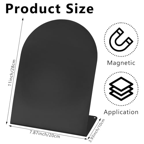 2 PCS Magnetic Bulletin Boards with Easel Stand, 11x8in Tabletop Metal Board with Anti-Tipping Bent Design and 4 Magnets, Memo Picture Display Board for Office, Kitchen, School, Home (Black)