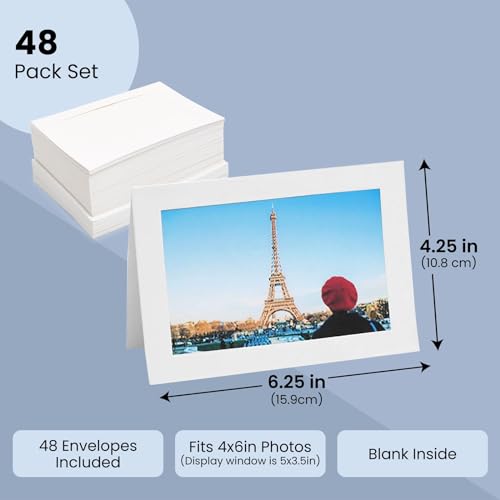 Best Paper Greetings 48 Pack Photo Frame Cards 4 x 6 inch with Matching Envelopes, Blank Paper Picture Holder Cards for DIY Birthday & Anniversary Photo Greetings