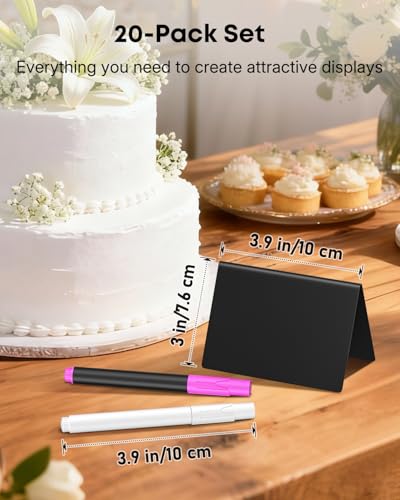 Uniclife 20 Pack Mini Chalkboard Signs for Food, Small Chalkboard Signs with Chalk Markers, Reusable Matte PVC Food Signs Food Labels for Party Buffet Wedding, Blackboard Place Cards Table Signs - color: Matte Pvc V-20