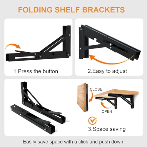 Storystore Folding Shelf Brackets, 18 Inch 2 Pcs Black Stainless Steel - size: 18 Inch