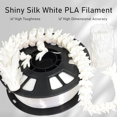 Silk White PLA Satin Shiny 3D Printer Filament, 1.75mm Diameter 1kg Spool 2.2lbs for FDM 3D Printers - color: White