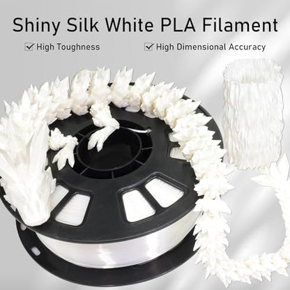 Silk White PLA Satin Shiny 3D Printer Filament, 1.75mm Diameter 1kg Spool 2.2lbs for FDM 3D Printers - color: White