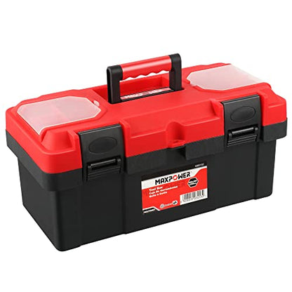 MAXPOWER Tool Box 16 inch, Plastic Small Tool Box with Latch Removable Tray - color: Red, size: 16"