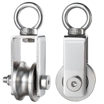 Cable Pulley Wheel Stainless Steel, Bearing Inside, Silent and Smooth, Rope Pulley for Pulley System, 2 Pack - size: Swivel Pulley+Nut