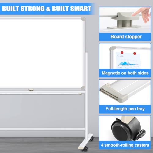 Mobile Whiteboard with Stand 60"x40" Double Sided Dry Erase Board on Wheels - style: Double-sided 60x40 Inches