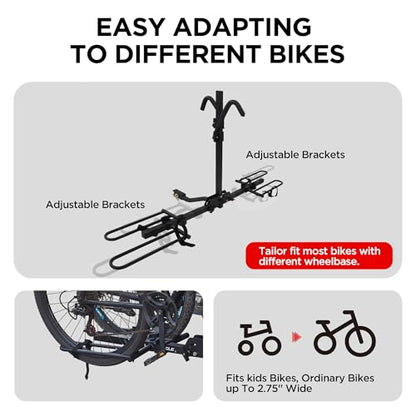 Rockland Foldable 2-Bike Rack, 80 lbs Capacity, Hitch Mount Bike Rack, Fits up to 2.5" Tire Width and 50" Wheelbase, Bike Carrier Rack for 1.25" and 2" Receiver for Cars SUVs Vans RVs - size: 2-Bike Rack+80LBS (50 Wheelbase)