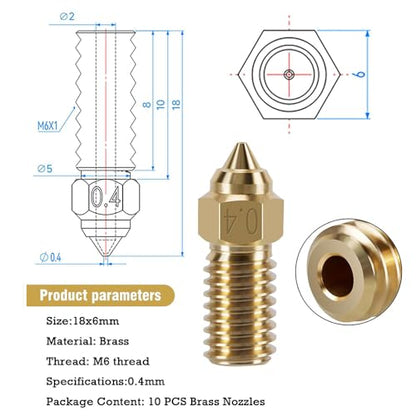 10 PCS 0.4MM Neptune 4/Neptune 4 Pro Brass Nozzle Kit - size: 10 PCS