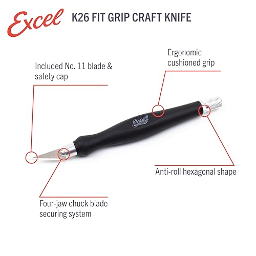 Excel Blades #11 Blade Fit Grip Craft Knife, Rubber Grip, Black - color: Black