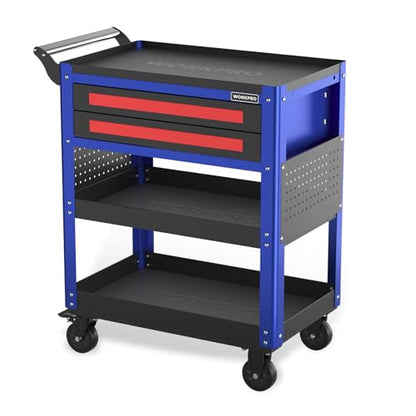 WORKPRO Premium 28" 2-Drawer Rolling Tool Cart, Heavy Duty Utility Industrial Service Cart Storage Organizer with Wheels and Locking System, for Mechanic, Warehouse, Garage, Workshop, 400 lbs Load