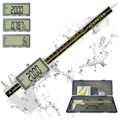 Digital Caliper,ACEMETER 0-8" Vernier Calipers Measuring Tool-Electronic Micrometer with Large LCD Screen,Metal Metric Measure Caliper for Engineer Carpenter,Auto-Off Feature,Inch/Fraction/Millimeter - size: 8 inch/200mm