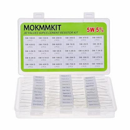 120 Pieces 5W Ceramic Cement Resistor Kit 0.01 Ohm - 100K Ohm - size: 0.01Ω-100K Ω 120 PCS