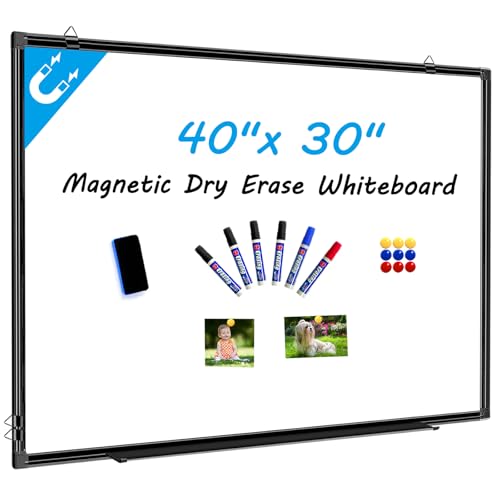 H-Qprobd 40"x30" Magnetic White Board Dry Erase Wall Mount Whiteboard - Office Home Classrooms White Board Hanging Writing Board with Black Aluminum Frame - size: 40"W x 30"H
