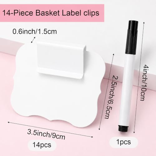 14Pcs Labels for Storage Bins Removable Basket Labels, PVC Bin Label with Pen 3.5×2.5"(White) - color: White