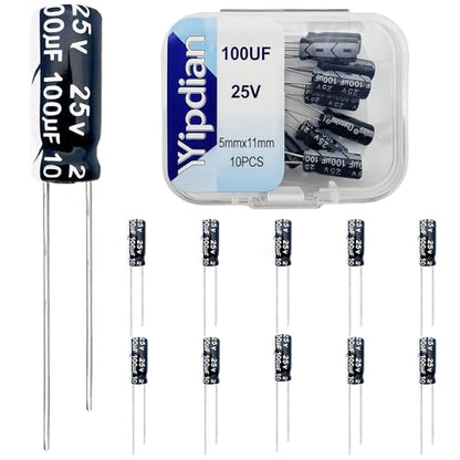 Electrolytic Capacitor YYipdian 100uF 25V 5x11mm High Temperature Resilience Aluminum Capacitors (Pack of 10) - size: 100uF 25V 5x11mm 10PCS