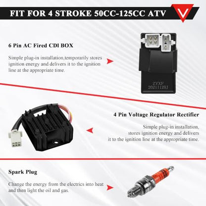 PRO BAT Full 4 Stroke Wiring Harness Kit CG 8-Coil Stator AC CDI - color: O Spark Plug & B Ignition Coil & B Rectifier