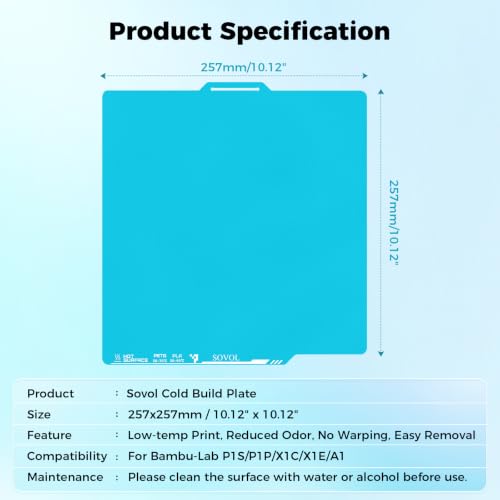 Sovol 3D Printer Upgraded Flexible Cold Build Plate Double Sided, 257x257mm - size: 257*257mm (Cool)