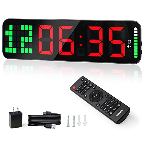 LUCORB Gym Timer - Large Digital Gym Clock Wall with Interval Time Progress Bar, Countdown/Up Stopwatch, Remote Control for Home Gym Garage Boxing Crossfit - color: Black+red