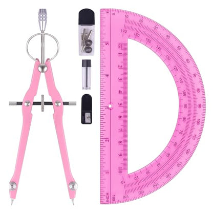 Unjoo Compass and Protractor Set, Math Compass for Geometry (Pink) - color: Pink