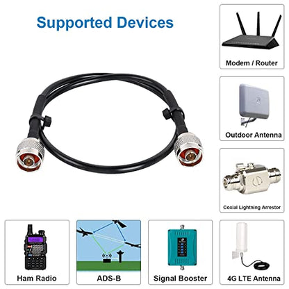 MOOKEERF KMR240 N Cable - 2FT Ultra Low Loss N Male to N Male Cable Pure Copper 50 ohm for Antenna,WiFi Router,Signal Booster, Amplifier - size: 2FT