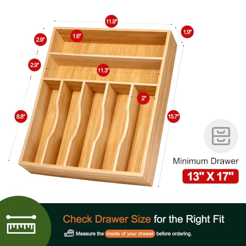 Kitchen Bamboo Silverware Organizer, Kitchen Drawer Organizer - Utensil Holder and Cutlery Tray with Grooved Drawer Dividers for Flatware 7 Slot, Natural - color: Natural, size: 7 Slots