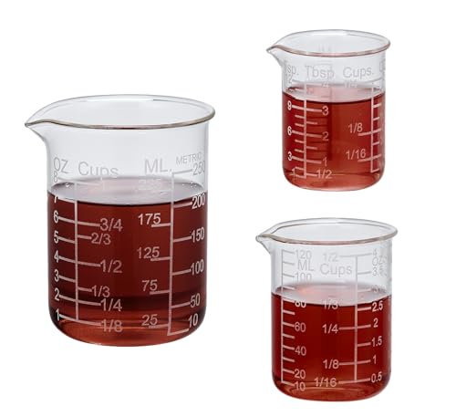 Ackers Etching Scale Glass Measuring Cup Set-V-Shaped Spout，Includes 60ml(2OZ), 120ml(4OZ), and 250ml(8OZ) Glass Measuring Beaker for Kitchen or Restaurant, Easy to Read - size: 60 ml / 120 ml / 250 ml