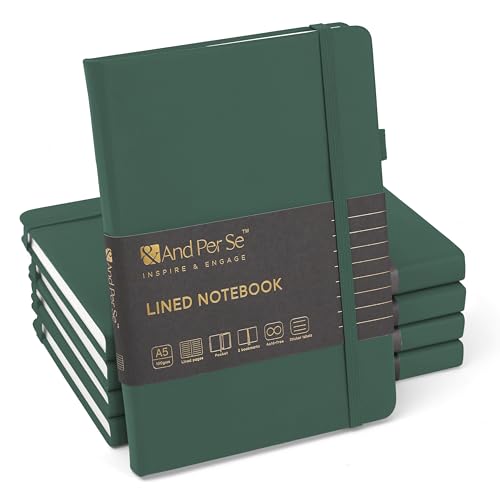 &And Per Se Lined Notebooks Bulk 5-Pack, A5 Hardcover Journal, 160 Pages 100gsm Thick Paper, Classroom Supplies for Students, Teachers, College Ruled Notebooks for School Office (Green) - color: Green, style: 5 Pack-Lined