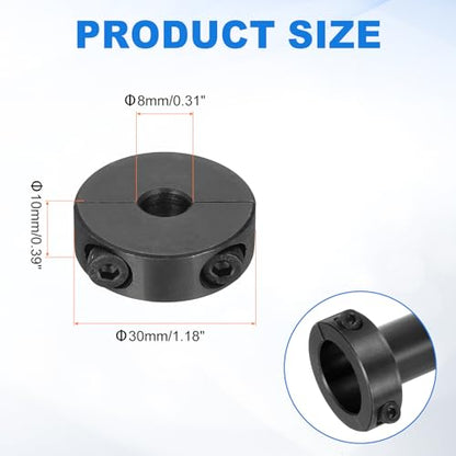 uxcell 4pcs Double Split Shaft Collars 8mm Bore, Two-Piece Clamping Collar 30mm OD 10mm Thickness Carbon Steel Lock Collar Clamp with Set Screws (Black Oxide) - size: 8mm x 30mm x 10mm
