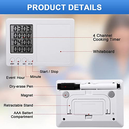 Fabbay 2 Pcs Digital Kitchen Timer Four Event with Whiteboard, Magnetic