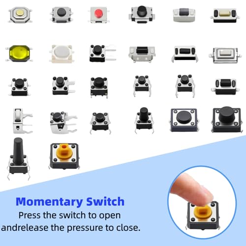 375PCS 26Values Micro Momentary Tactile Push Button Switch Assortment Kit 2 Pins/3 Pins/4 Pins Tact Pushbutton Switches Set - style: 375 PCS 26 Values