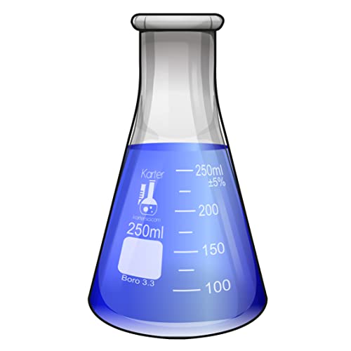 250ml Narrow Mouth Erlenmeyer Flask, Borosilicate 3.3 Glass, Karter Scientific 213G7 (Case of 48) - size: 250ml, style: Pack of 48