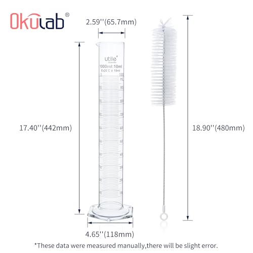 1 pc Graduated Cylinder and 1pc Cylinder Brush, Vol.1000ml, Borosilicate 3.3 Glass Cylinder, Lab Cylinders Glass Measuring Cylinder,MCGS4A1 - style: 1 pc 1000ml and 1 pc Brush