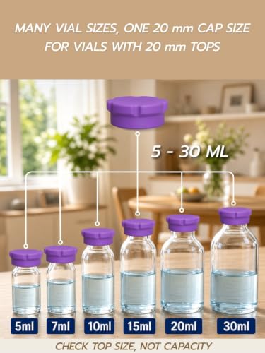 5ml 10ml 30ml Glass Vial Caps, 20mm Peptide Vial Caps (24Pcs / 8Colors) - color: 24Pcs / 8Colors