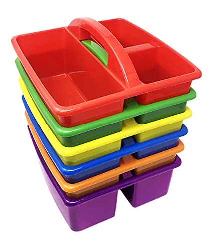 Podzly Classroom Caddy Organizer - Pack of 6 with 3 Compartments and Handle - Ideal Table Caddy for Classroom Supplies in Kindergarten - Classroom Storage Bins for Art and Craft Teachers