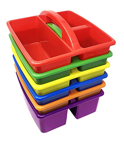 Podzly Classroom Caddy Organizer - Pack of 6 with 3 Compartments and Handle - Ideal Table Caddy for Classroom Supplies in Kindergarten - Classroom Storage Bins for Art and Craft Teachers