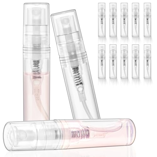 Chiallco Mini Perfume Sample Bottles, 2 ml Plastic Small Spray Bottle 10 Pack, Fine Mist, Portable Perfume Travel Refillable Bottle, Upgraded atomizer sprayer, Clear - style: 2ML