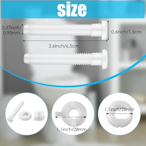 Jetec 2 Pack Toilet Seat Screws Kit, Plastic Bolts Nuts & Washers - color: White