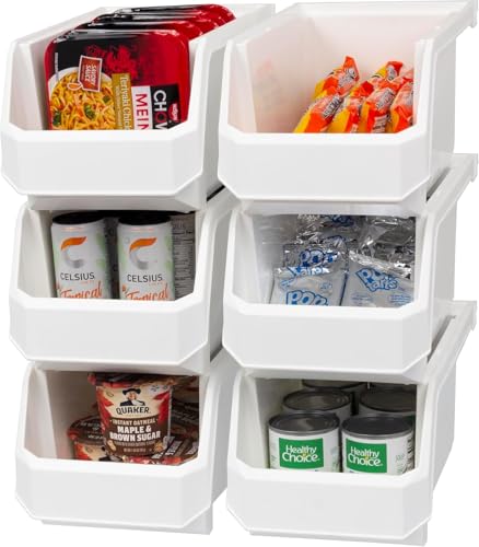 ReadySpace Large Stackable Plastic Storage Bins, 6-Pack, White - color: White, size: Large, 6-Pack