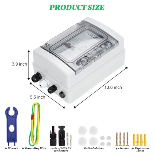 1 in 1 Out PV Combiner Box-Solar Combiner Box with 500V DC 20A Circuit Breaker and Surge Protector,IP65 Solar Disconnect Switch Box for Indoor Outdoor Solar Panel System - size: 1 In 1 Out 20A 500V