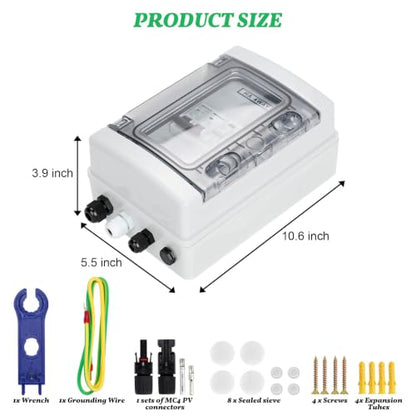 1 in 1 Out PV Combiner Box-Solar Combiner Box with 500V DC 20A Circuit Breaker and Surge Protector,IP65 Solar Disconnect Switch Box for Indoor Outdoor Solar Panel System - size: 1 In 1 Out 20A 500V